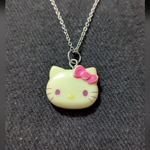 Silver Tone Hello Kitty Pink and Cream Pendant Statement Necklace